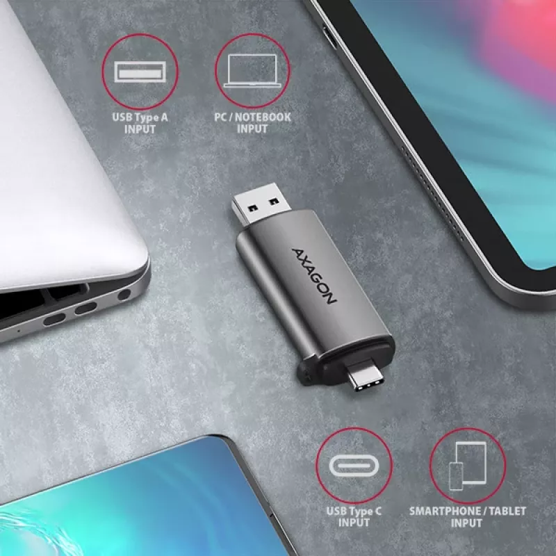 Axagon CRE-SAC SuperSpeed USB-C+USB-A kortinlukija 5 Gbit/s