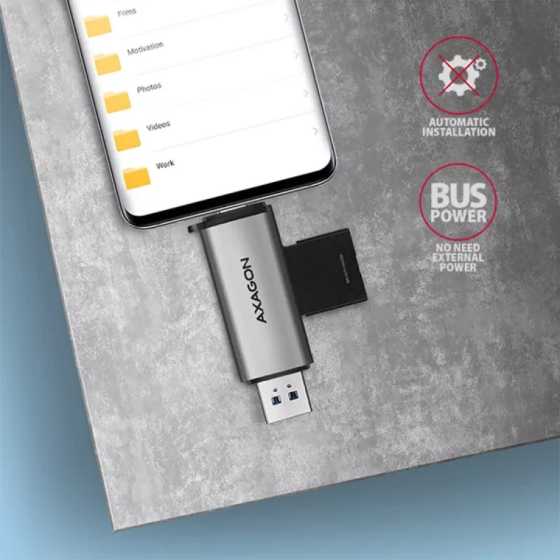 Axagon CRE-SAC SuperSpeed USB-C+USB-A kortinlukija 5 Gbit/s