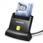 Axagon universaali pöytämallinen USB-kontakti-äly-/ID-kortinlukija pitkällä USB-A-kaapelilla. Sopii eObanka-sovellukseen. Älykortinlukija sisäkäyttöön USB 2.0 musta