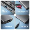 Axagon HMC-8HLSA, USB 5Gbps keskitin, 3x USB-A, HDMI 4K/60Hz, RJ-45, SD/microSD, ääni, PD 100W