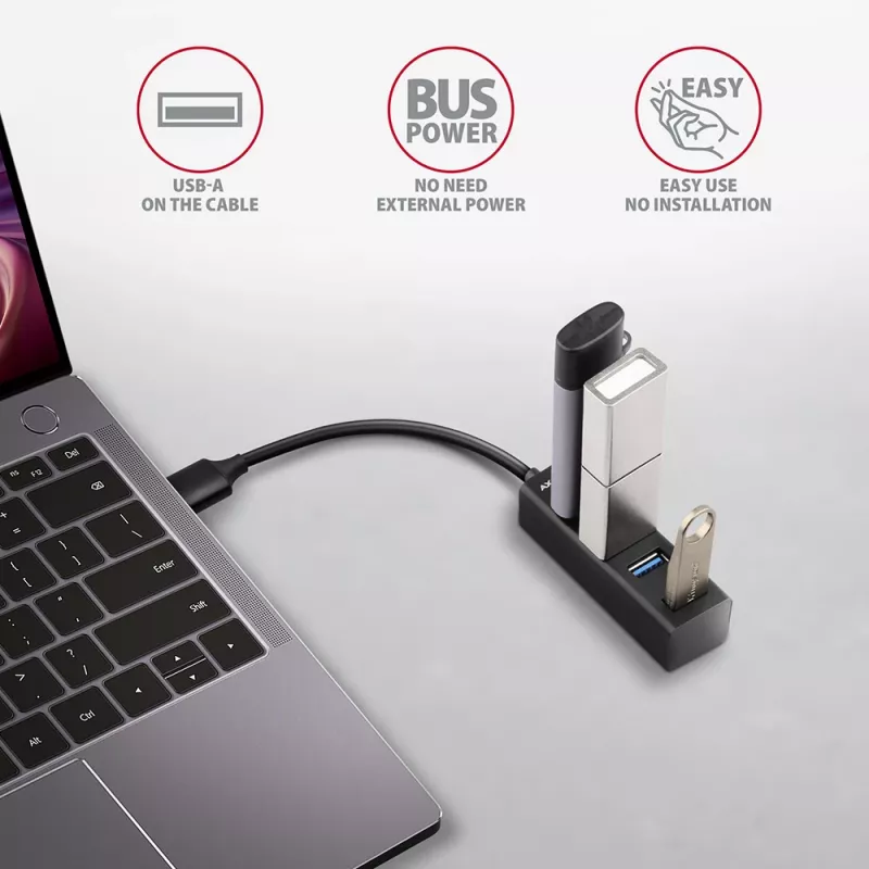 Axagon HUE-M1A 4x USB 3.2 Gen 1 MINI-keskitin, metalli, 20 cm USB-A-kaapeli