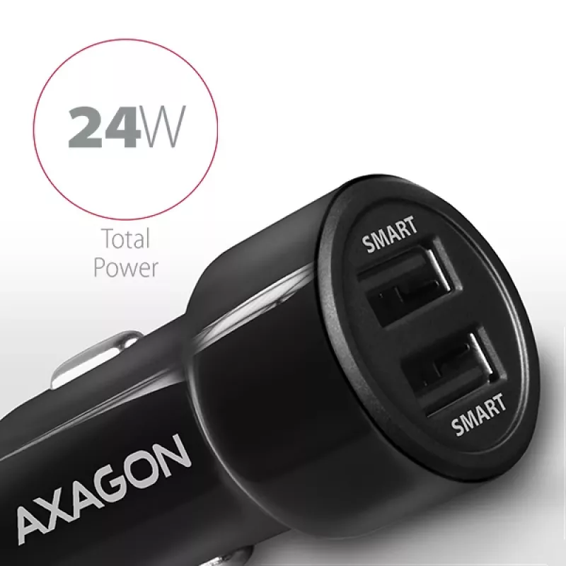 Axagon PWC-5V5 SMART autolaturi 24W, 2x USB-A-portti, 5V/2,4A + 5V/2,4A