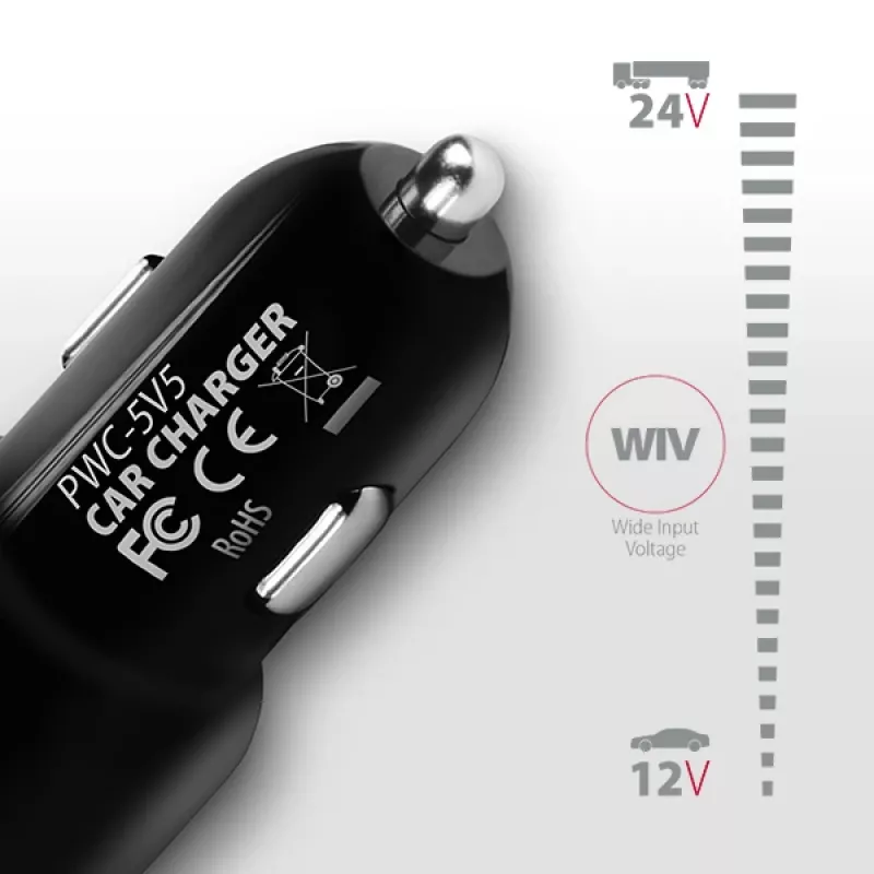 Axagon PWC-5V5 SMART autolaturi 24W, 2x USB-A-portti, 5V/2,4A + 5V/2,4A