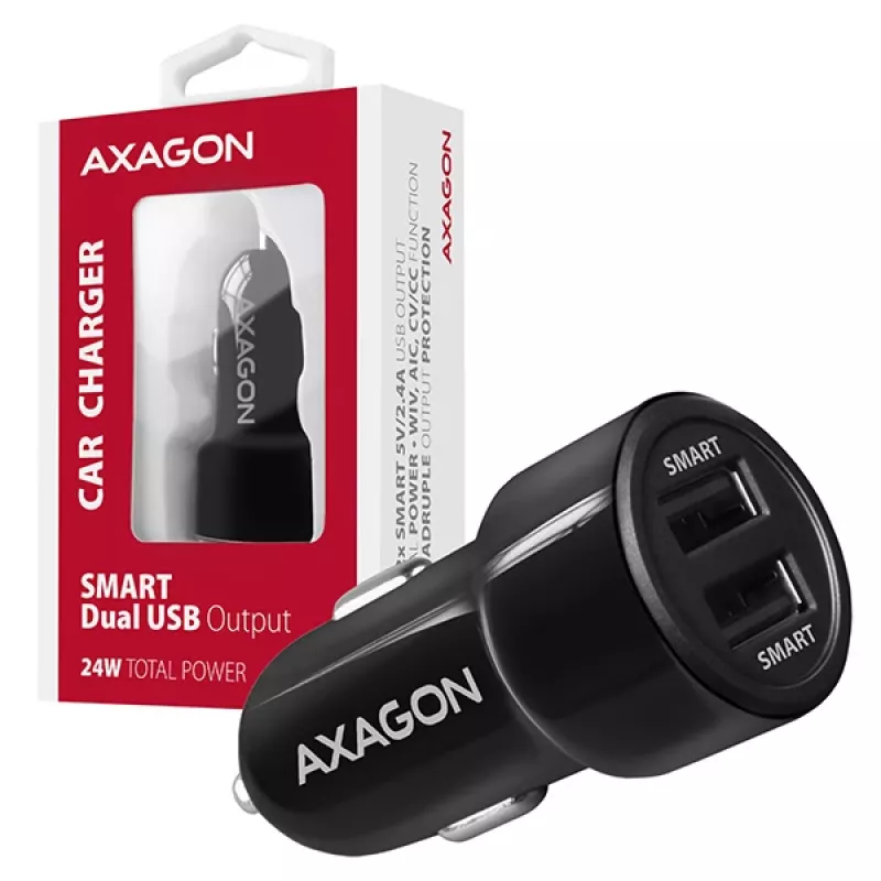 Axagon PWC-5V5 SMART autolaturi 24W, 2x USB-A-portti, 5V/2,4A + 5V/2,4A
