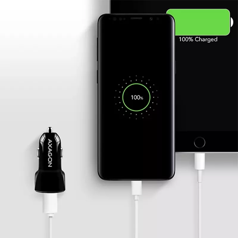 Axagon PWC-5V5 SMART autolaturi 24W, 2x USB-A-portti, 5V/2,4A + 5V/2,4A
