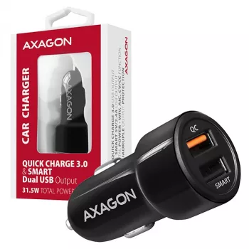 Axagon PWC-QC5 laturi matkaviestimille matkapuhelin, älypuhelin, tabletti, universaali musta savukkeensytytin pikalataus auto