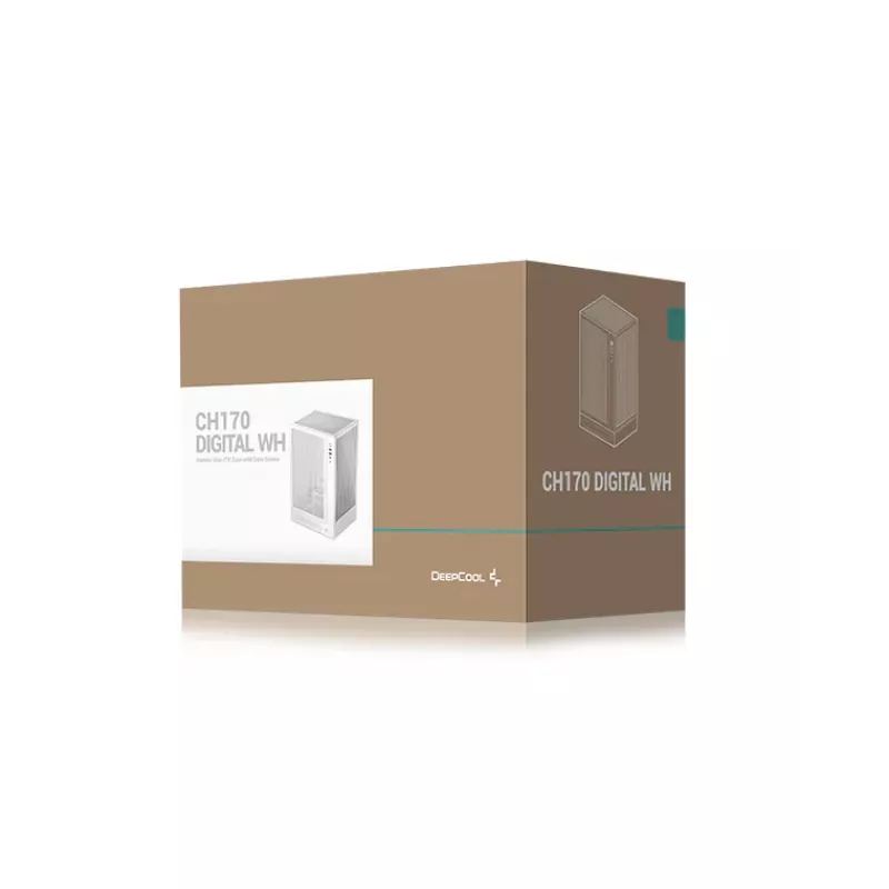 DeepCool CH170 Digital R-CH170-WHNPI0D-G-1 Mini-ITX Mini Tower -tietokonekotelo ilman virtalähdettä, 2x USB 3.0, USB-C, valkoinen