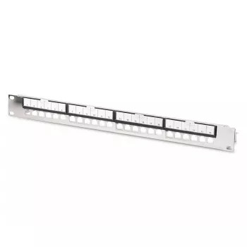 DIGITUS modulaarinen galvanisoitu patch-paneeli - suojattu 24-porttinen 24-porttinen tyhjä 1U rack-asennus musta RAL 9005