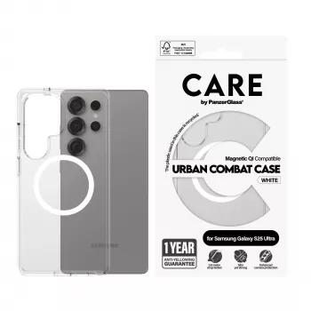 PanzerGlass CARE™ by ® Urban Combat Case läpinäkyvä valkoinen Qi-yhteensopiva Samsung Galaxy S25 Ultra