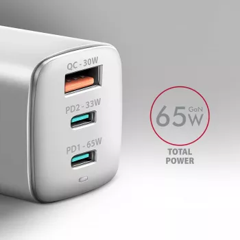 Axagon ACU-DPQ65W PD3.0 & QC4+ 3x LÄHTÖ seinälaturi 65W