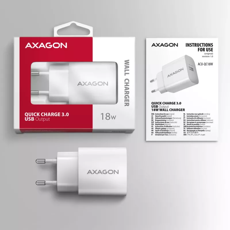 Axagon ACU-QC18W QC3.0 1xLÄHTÖ seinälaturi 18W