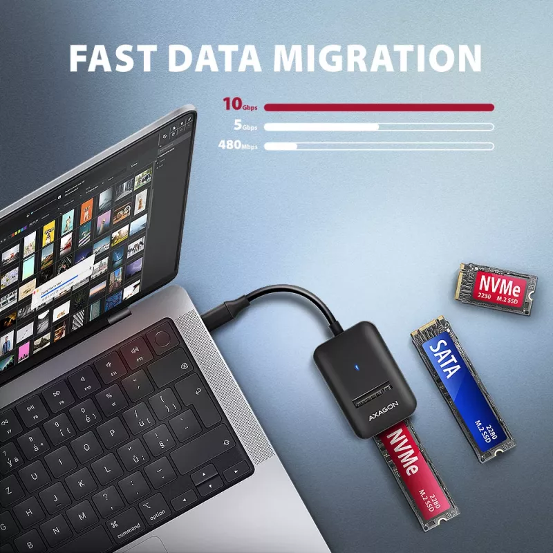 Axagon ADM2-CM USB-C-sovitin M.2 NVMe SATA 10Gbps musta