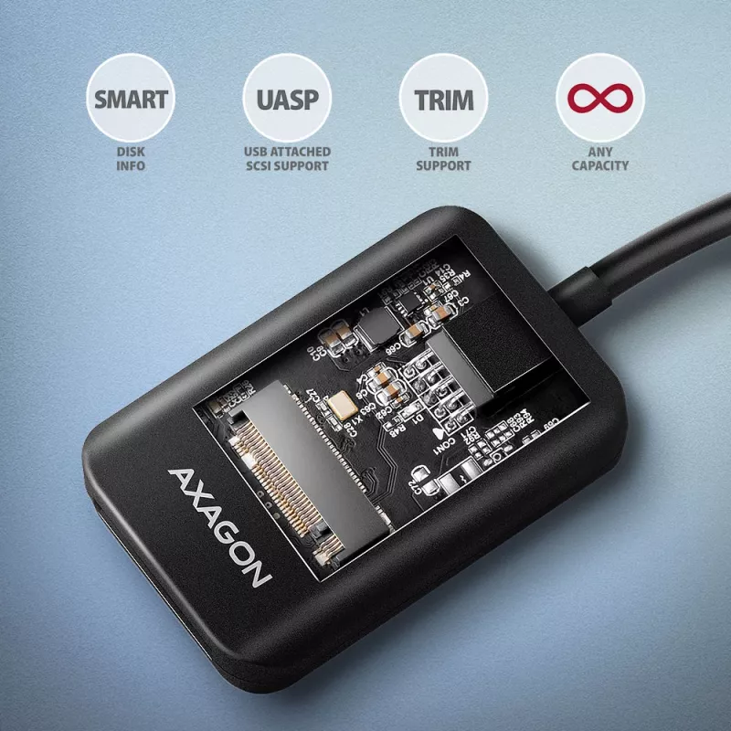 Axagon ADM2-CM USB-C-sovitin M.2 NVMe SATA 10Gbps musta