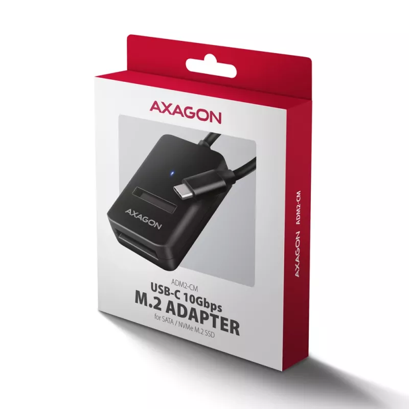 Axagon ADM2-CM USB-C-sovitin M.2 NVMe SATA 10Gbps musta