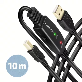 Axagon ADR-210B aktiivinen jatko-/toistinkaapeli USB 2.0 A-uros B-urokseen, 10 m