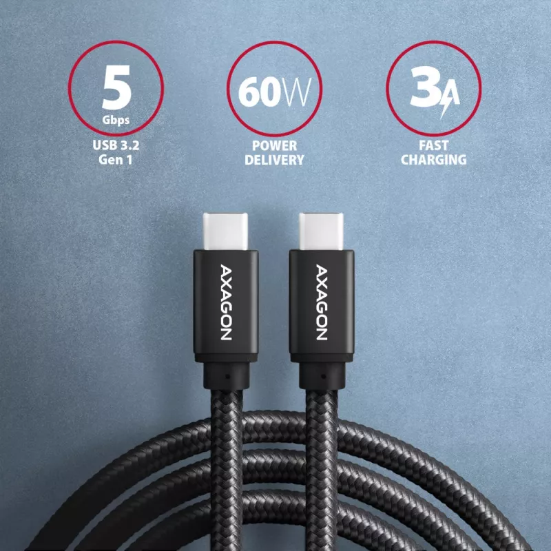 Axagon BUCM3-CM30AB SPEED USB-C <> USB-C 3.2 Gen 1 -kaapeli 3 m