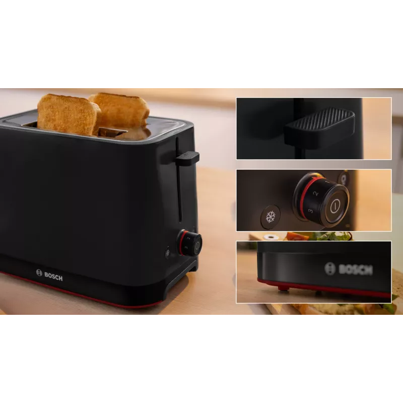 Leivänpaahdin Bosch TAT3M123 2 viipaletta, 950 W, musta, kiertosäädin, sulatus & lämmitys