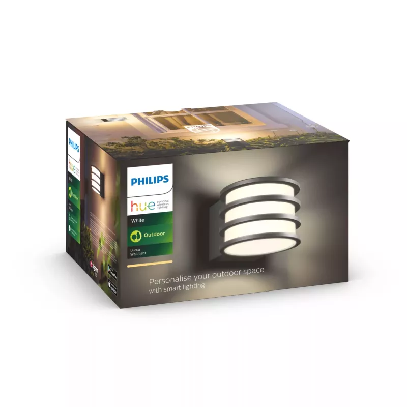 Philips Hue White Lucca Outdoor seinävalaisin, älykäs ulkovalaisin, Bluetooth/Zigbee, antrasiitti, LED, alumiini, E27