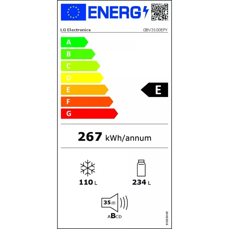 LG GBV3100EPY jää-pakastinyhdistelmä vapaasti seisova 344 L E hopea