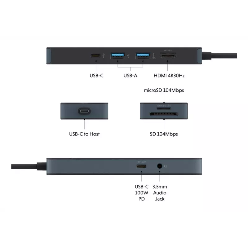 TARGUS Hyperdrive Flex 8-porttinen USB-C-keskitin (musta)