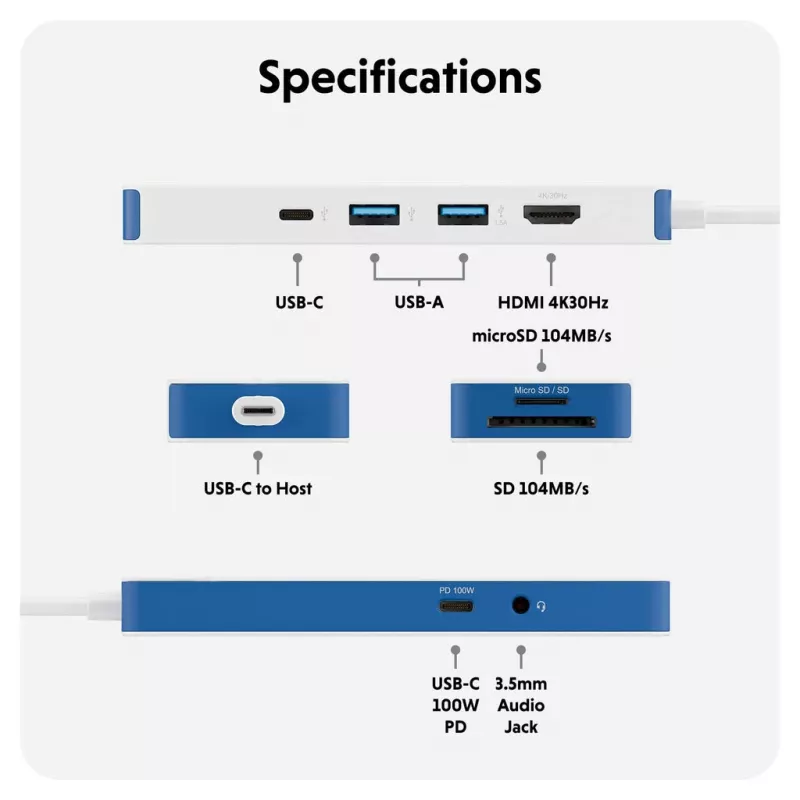 TARGUS Hyperdrive Flex 8-porttinen USB-C-keskitin (sininen)
