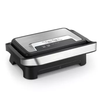 Kontaktigrilli Tefal Inicio Compact GC270D10 — suorakaiteen muotoinen 1000 W, grilliritilän yläosa, musta/ruostumaton teräs