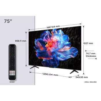 TCL V6C 75V6C -televisio 190,5 cm (75 tuuman näyttö) 4K Ultra HD Smart TV Wi-Fi metallinen 330 cd/m²