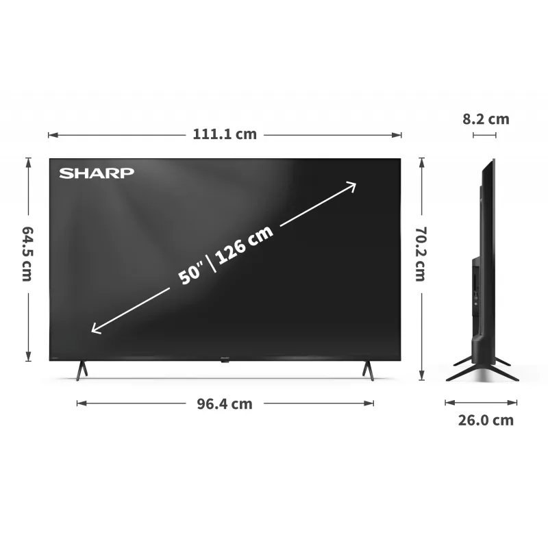 Sharp 50HP5265E 50" (127 cm) 4K Ultra HD älytelevisio, Google TV, Wi-Fi, musta