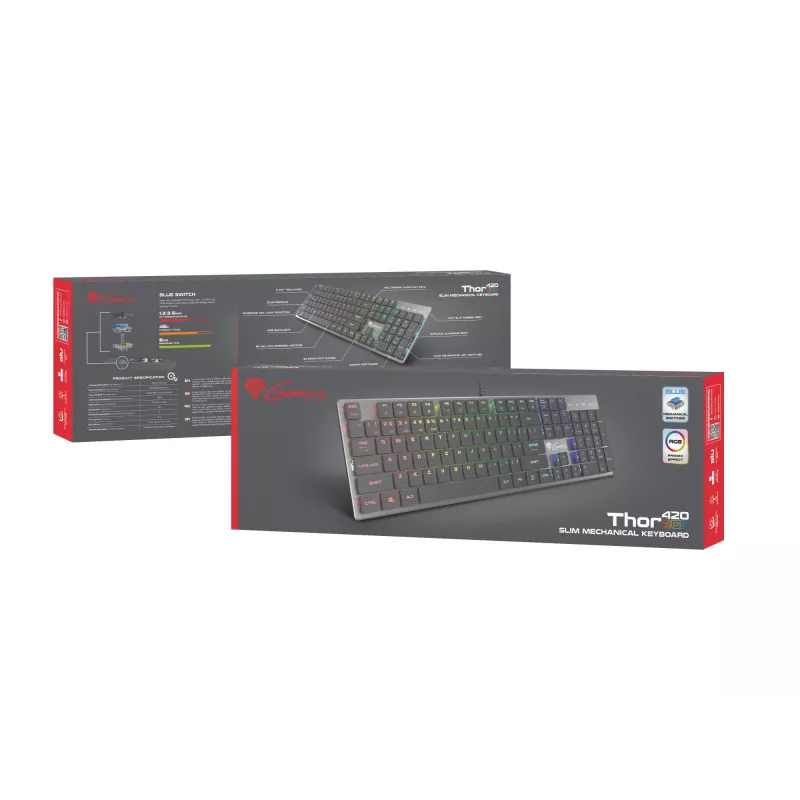 GENESIS Thor 420 RGB pelinäppäimistö USB QWERTY US International hopea