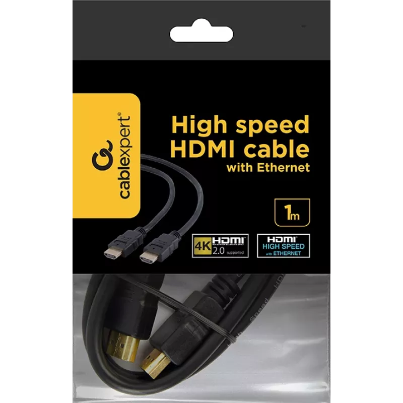 Gembird CC-HDMI4-1M HDMI 2.0 -kaapeli Ethernetillä, uros–uros, kullatut liittimet, 1 m, musta, irtopakkaus