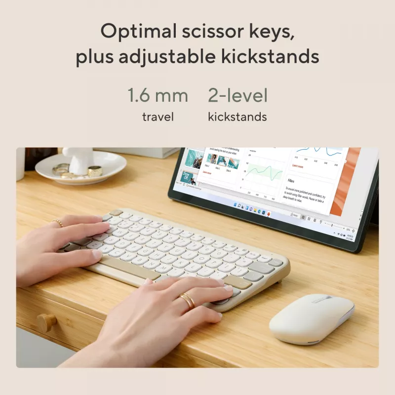 Langaton Bluetooth-näppäimistö ASUS Marshmallow KW100 — US International -asettelu, Oat Milk