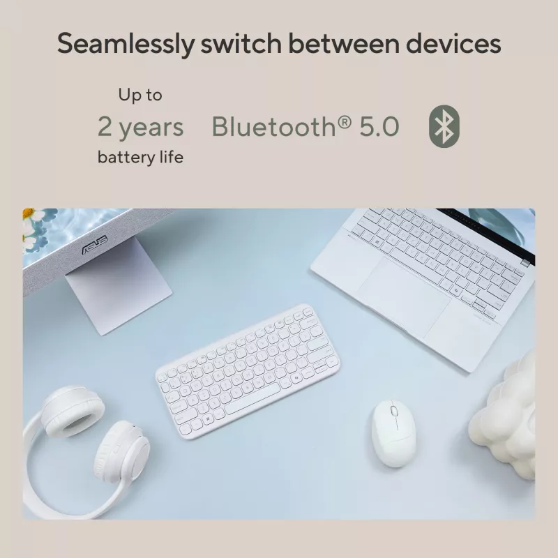 Langaton Bluetooth-näppäimistö ASUS Marshmallow KW100 — US International -asettelu, Oat Milk