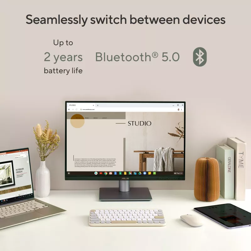 Langaton Bluetooth-näppäimistö ASUS Marshmallow KW100 — US International -asettelu, Oat Milk