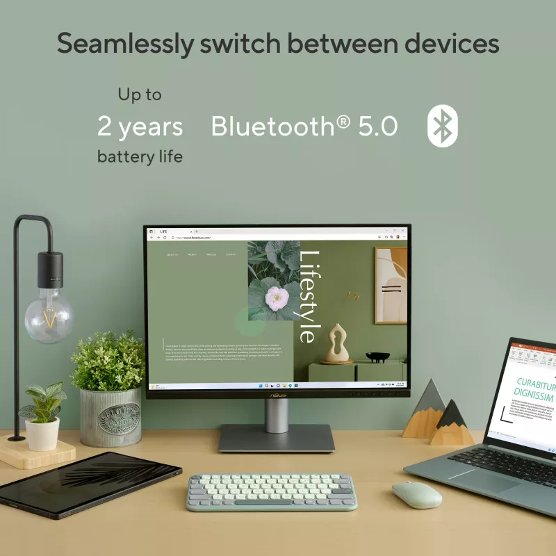 Langaton Bluetooth-näppäimistö ASUS Marshmallow KW100 — US International -asettelu, kompakti muotoilu