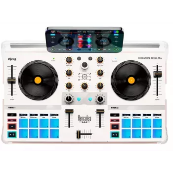 DJ-kontrolleri Hercules DJControl Mix Ultra – valkoinen, kannettava Bluetooth-kontrolleri