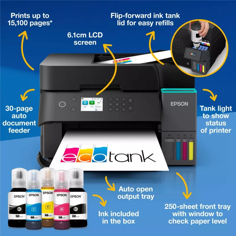 Monitoimi-mustesuihkutulostin Epson EcoTank L6370 — väri, A4, 4800x1200 DPI, Wi‑Fi, Ethernet