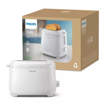 Philips 3000 series -leivänpaahdin, 2 viipaletta, valkoinen, metalli, painikkeet, kiertosäädin, 900 W, 220-240 V