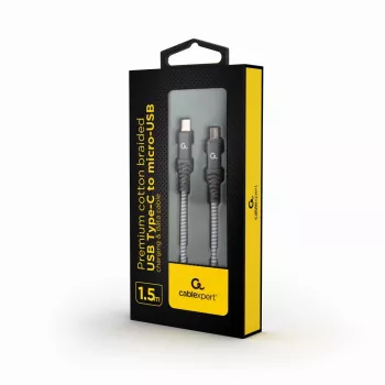 GEMBIRD Premium puuvillapäällysteinen USB Type-C - micro-USB-lataus- ja datakaapeli, 1,5 m - harmaa