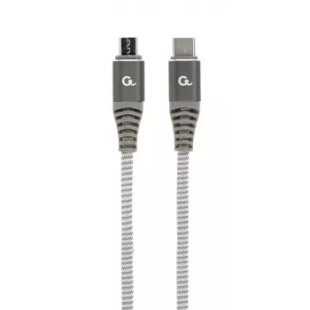 GEMBIRD Premium puuvillapäällysteinen USB Type-C - micro-USB-lataus- ja datakaapeli, 1,5 m - harmaa
