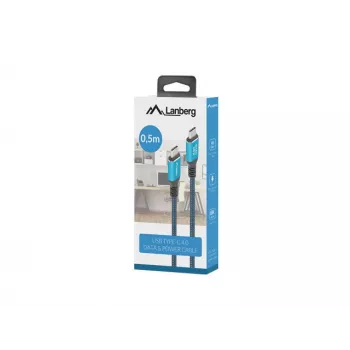 Lanberg CA-CMCM-44CU-0005-BK USB-C M/M USB4-kaapeli 0,5 m, 240 W, 8K 60 Hz