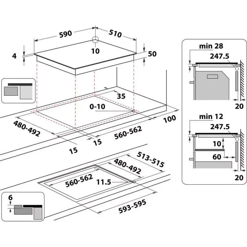 Indesit IB 65B60 NE musta sisäänrakennettu 59 cm induktioliesi 4 vyöhykettä