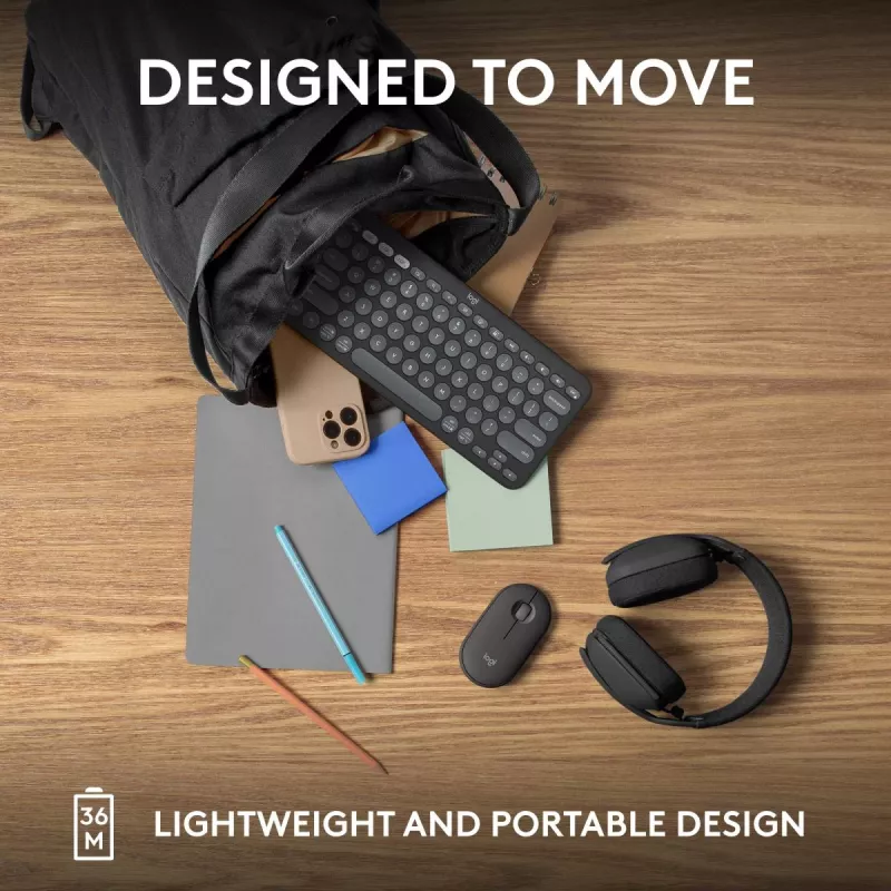 Logitech Pebble Keys 2 K380s näppäimistö yleiskäyttöön RF langaton + Bluetooth QWERTY US International grafiitti