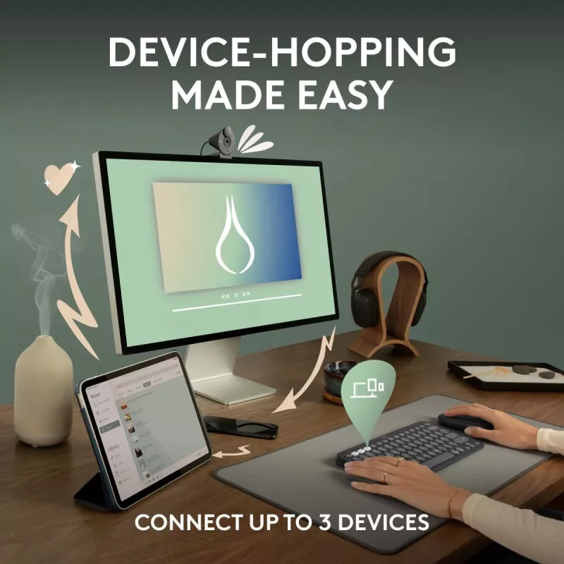Logitech Pebble Keys 2 K380s näppäimistö yleiskäyttöön RF langaton + Bluetooth QWERTY US International grafiitti