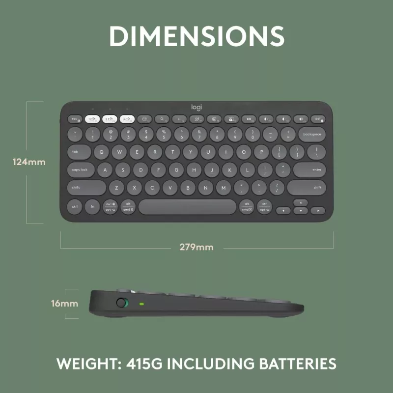 Logitech Pebble Keys 2 K380s näppäimistö yleiskäyttöön RF langaton + Bluetooth QWERTY US International grafiitti
