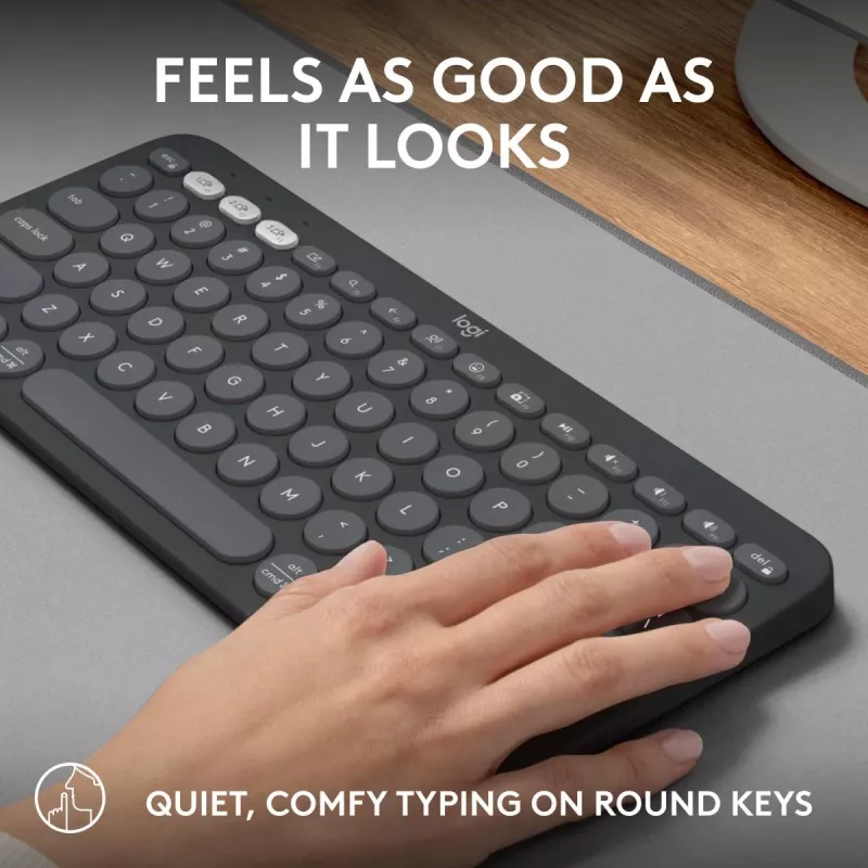 Logitech Pebble Keys 2 K380s näppäimistö yleiskäyttöön RF langaton + Bluetooth QWERTY US International grafiitti