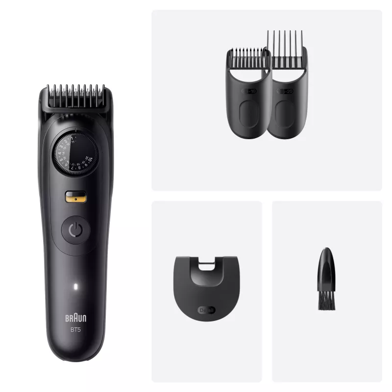 Partakone BRAUN BT5520 — 0,5–20 mm, 40 pituusasetusta, ladattava, 120 min akunkesto, musta