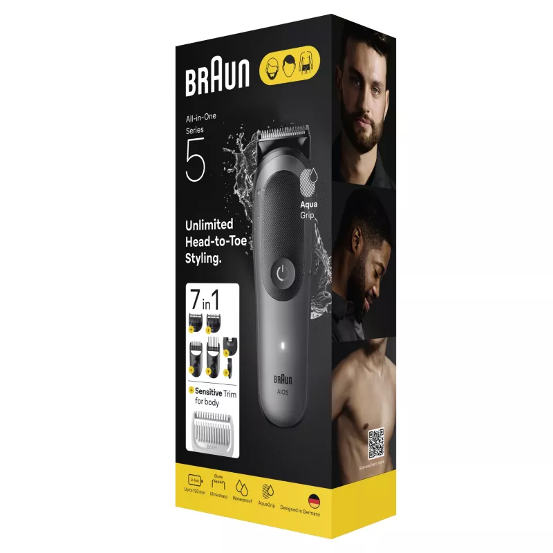 Braun Series 5 AIO5520 All-in-One 7-in-1-trimmerisarja, langaton, 14 pituusasetusta, musta