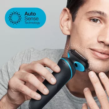 Braun Series 5 51-M1000s -parranajokone — 3 teräpäätä, märkä ja kuiva, Li-Ion-akku, pikalataus, musta/sininen