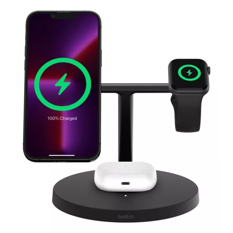 BELKIN Wireless Charging Stand - Boost Charge Pro - 3-in-1 With Qi2 15w - musta