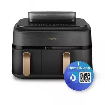 Philips 5000 Serie NA552/00 -rasvakeitin kaksinkertainen 9 l erillinen laite 2750 W kiertoilmakypsennin musta, kulta